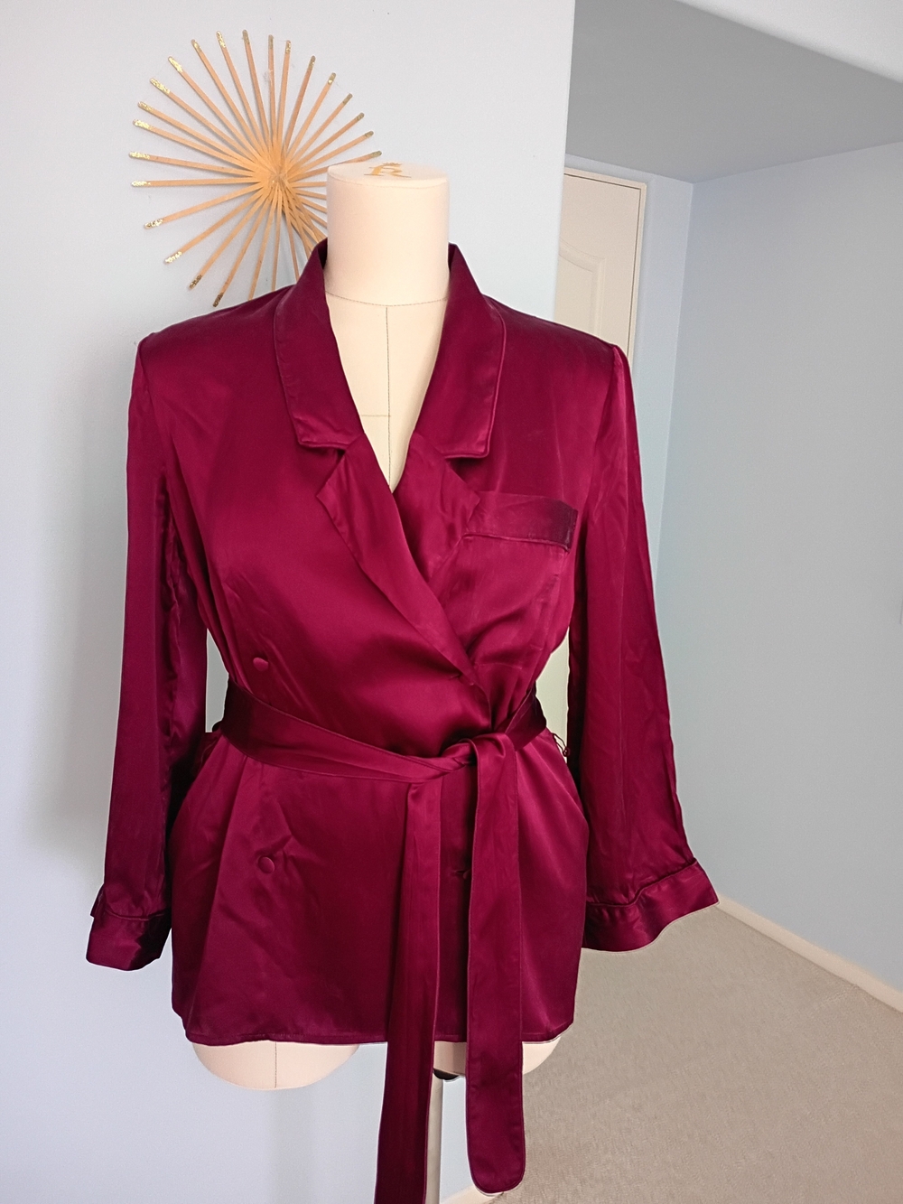 Victoria's Secret 100% Silk Wrap Jacket Pajama Set - Burgundy